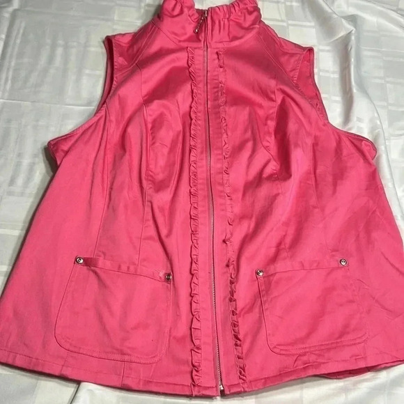 C J BANKS vest women 1X ,pink, fitted  ,frills,cotton,sporty,outdoors,Lagenlook - Picture 7 of 14
